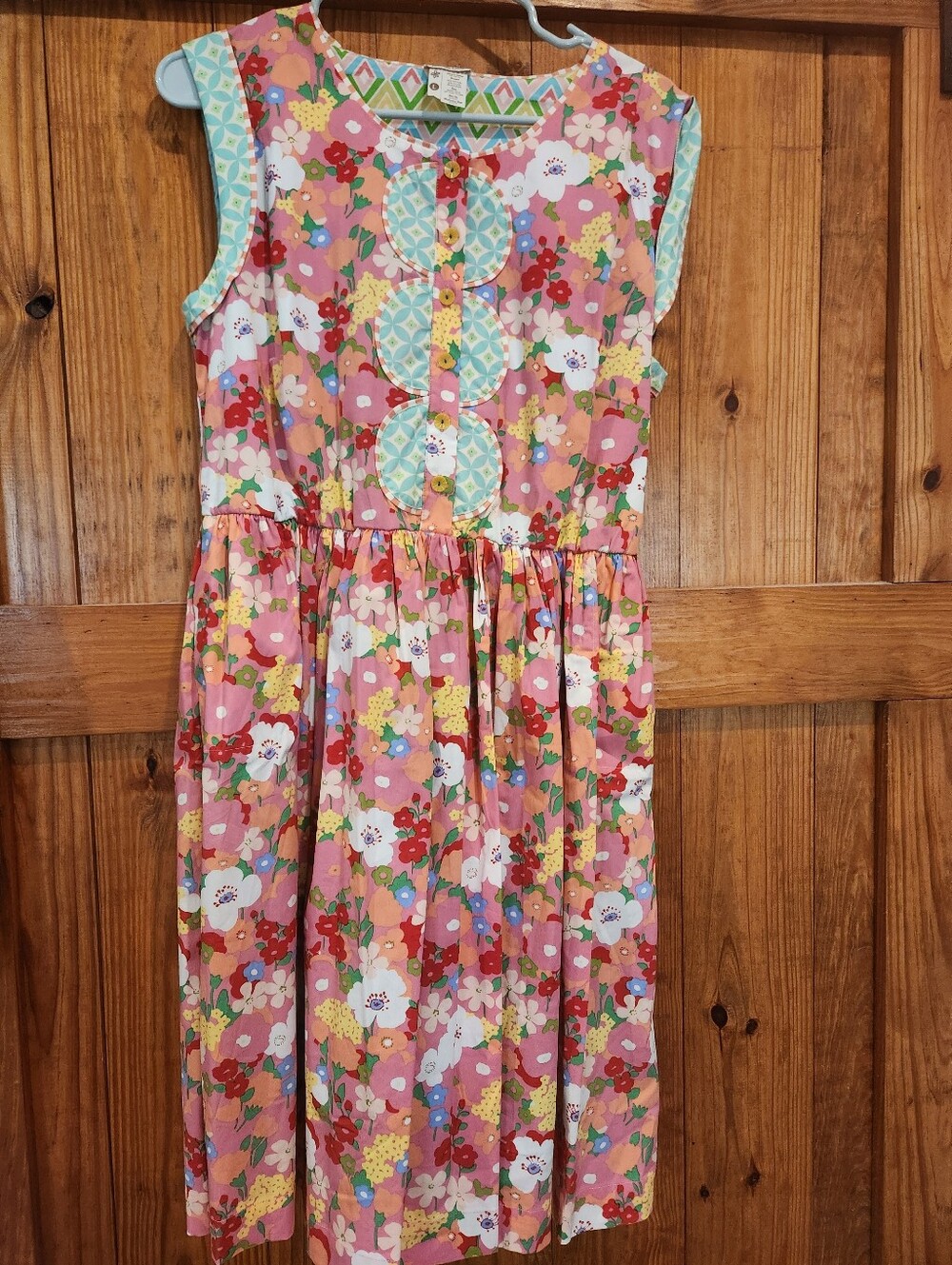 Matilda Jane Pink Floral Sleeveless Dress with Aqua Trim